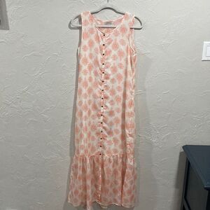 Lucky Brand Sleeveless Cream and Pink Ruffle Bottom Maxi Dress Size Small